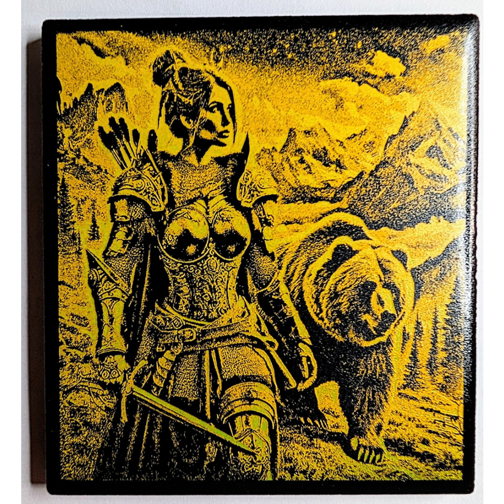 🗡️ Warrior Woman & Bear Familiar Coaster 🐻